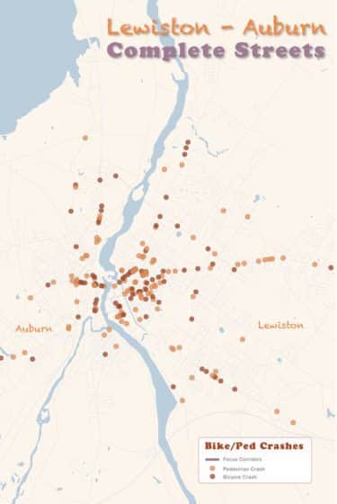 Lewiston and Auburn bicycle accident map