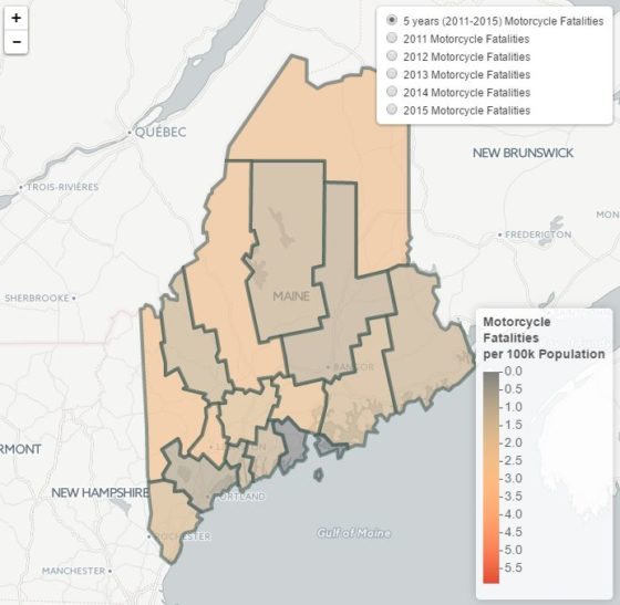 motorcycle accident statistics in maine - fatalities by county